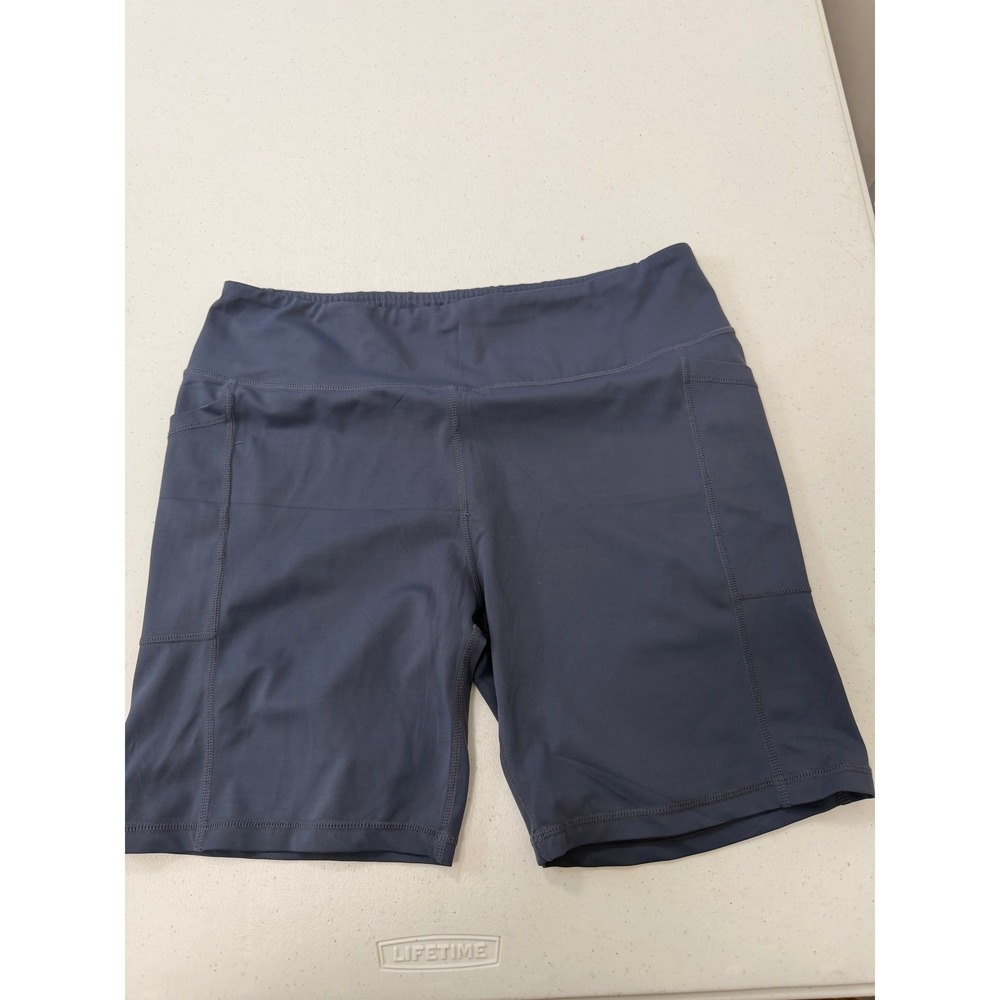Senita Athletics XL Slate Blue High Waisted Biker Shorts with Side Pockets